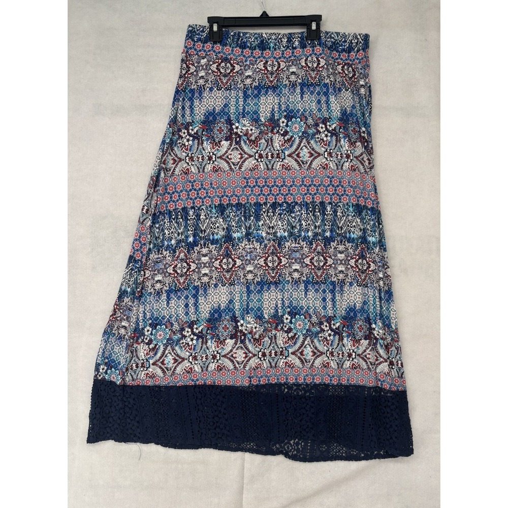 Dress Barn Women's PL Boho Floral Pattern Pull On Elastic Waist Lace Bottom